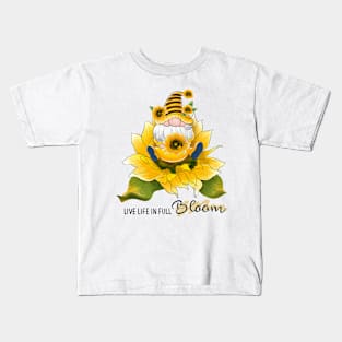 Live Life In Full Bloom Sunflower Gnome Autumn Fall Design Kids T-Shirt